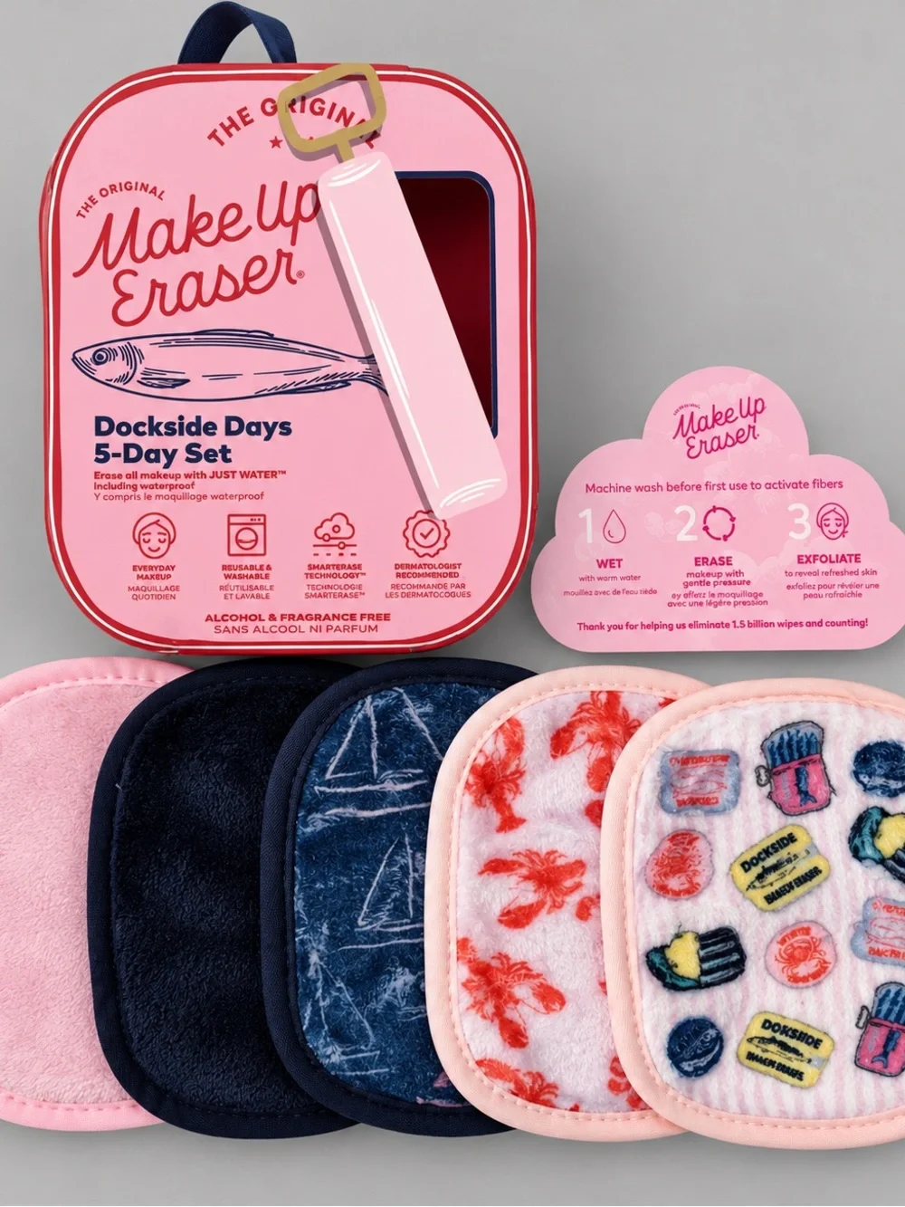 MakeUp Eraser Dockside Days 5-Day Set - Pink & Navy Pads